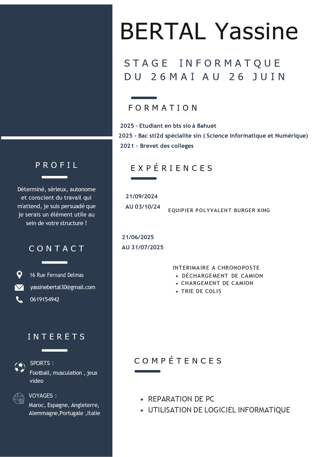 CV de Yassine Bertal